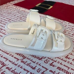 Cecelia New York Glossy White Slide Sandals